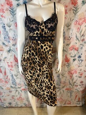 Vintage Leopard Print Lace-Trim Midi Slip Dress